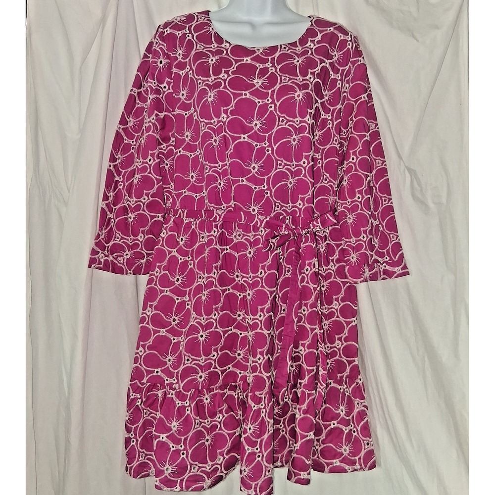 Draper James Gold Accent,‎ Pink Embroidered Floral Short Dress Women Size XL